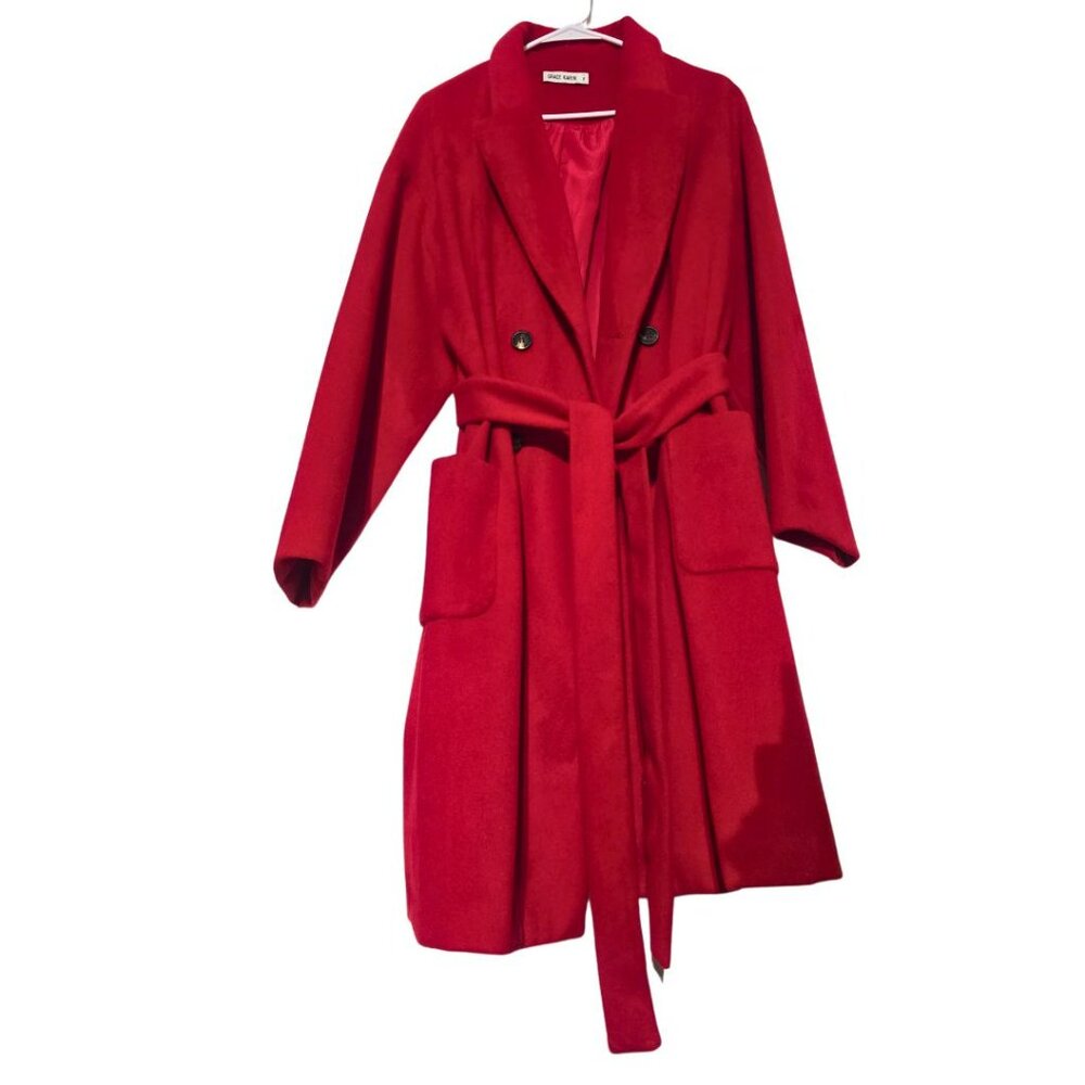 Women's Red Pea Coat Jacket Size XL Womens Extra Large Grace Karin